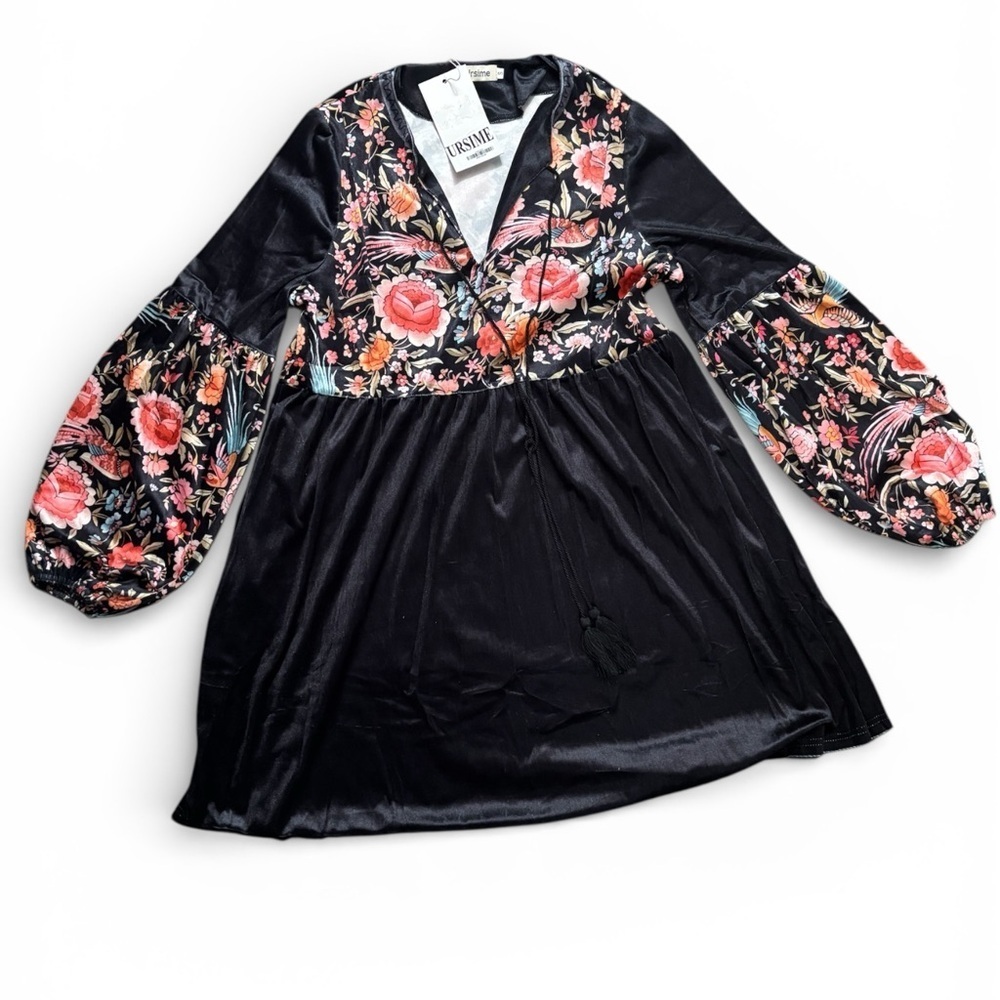 Floral Embroidered Black Dress